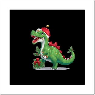 Funny Santa Dinosaur Posters and Art